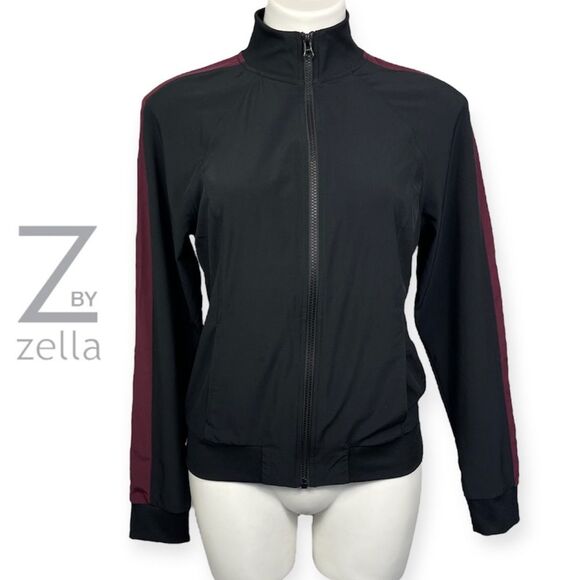 Z by Zella Womens Track Bomber Lightweight Full Zip Jacket Black Burgundy XS - Picture 3 of 16